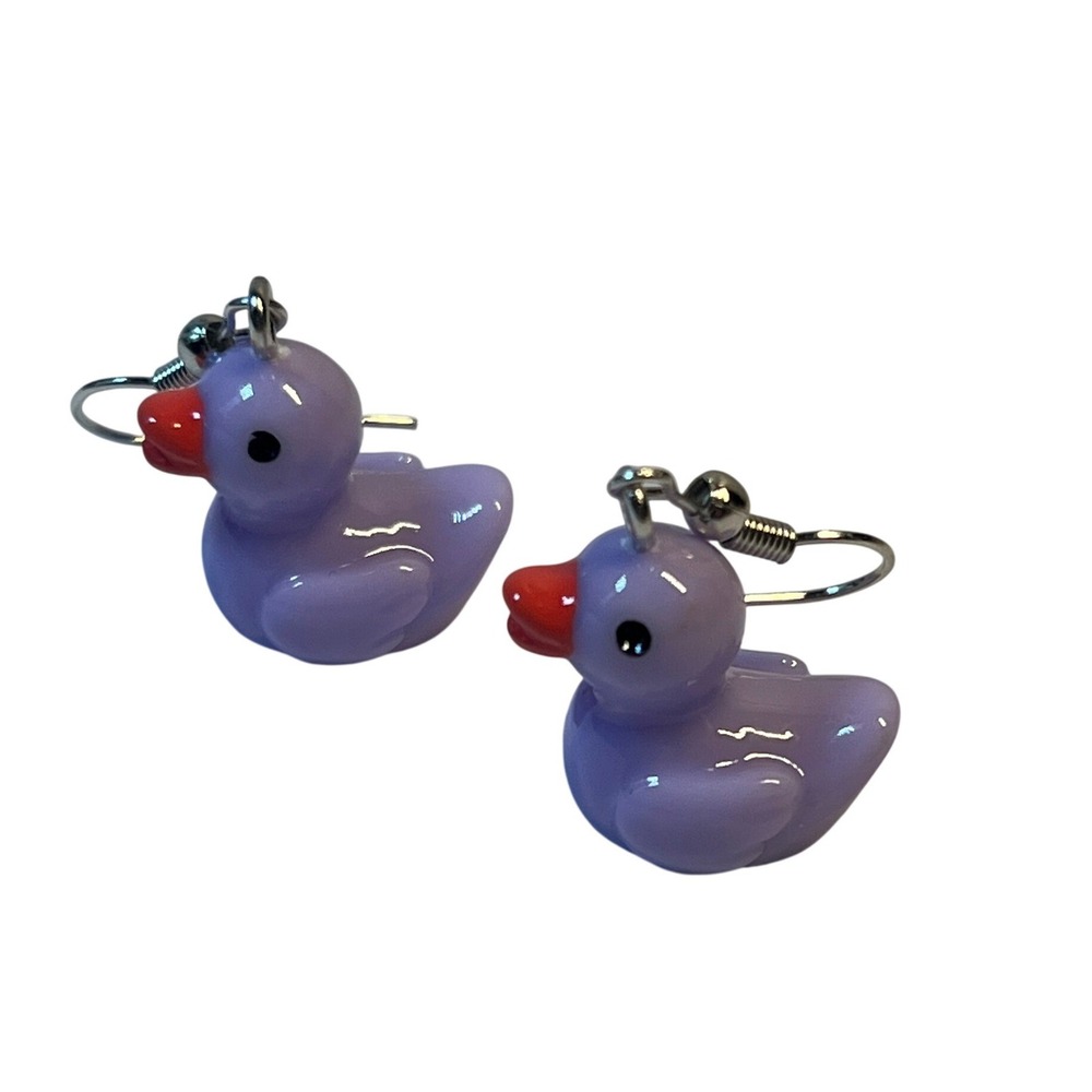 Purple Rubber Duck Earrings Kidcore Y2K Kitsch Kawaii Novelty Jewelry